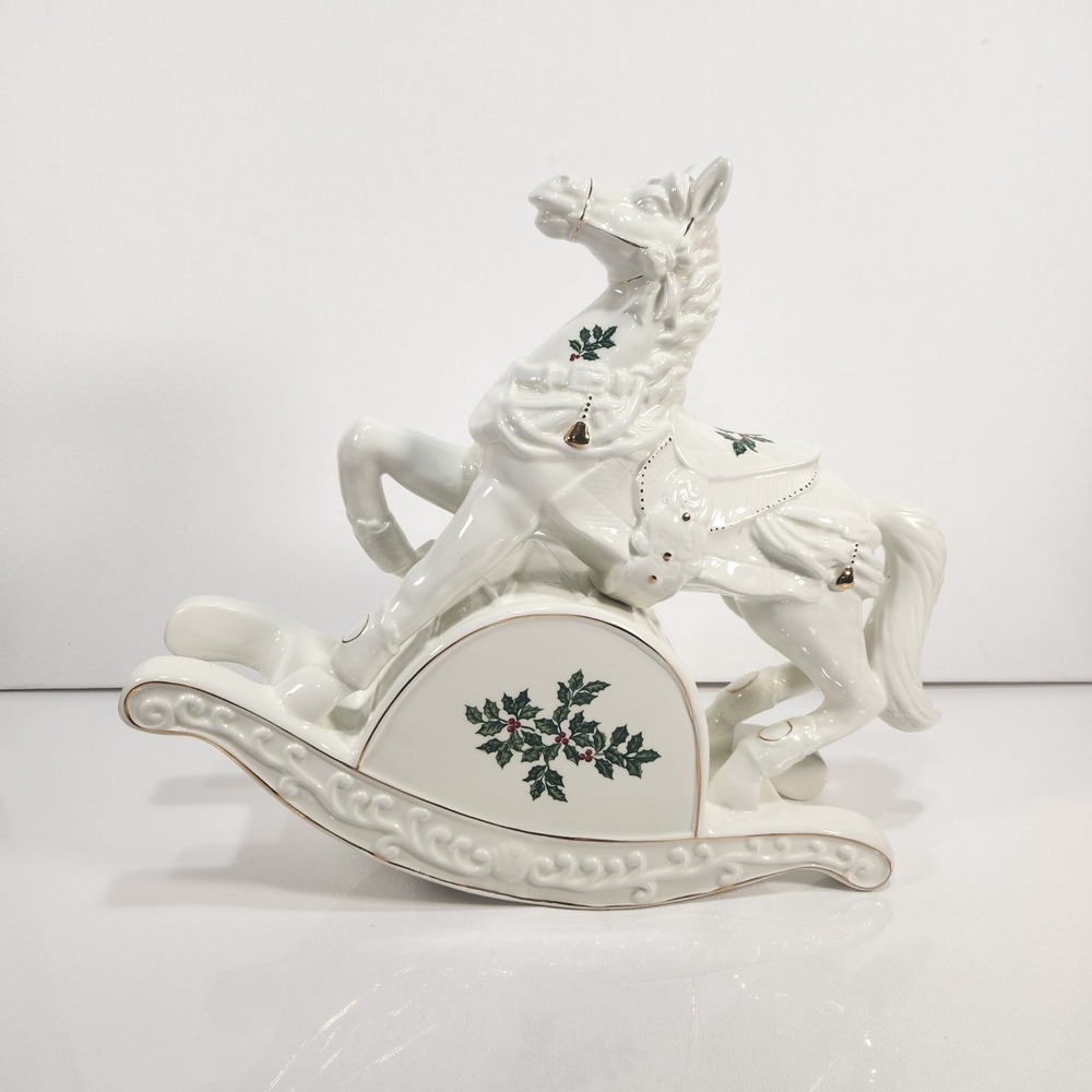 International Bizaare Large Musical Rocking Horse Ivory & Gold Trim 13" Tall